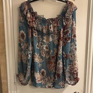 Torrid Blue and Brown Floral Blouse
